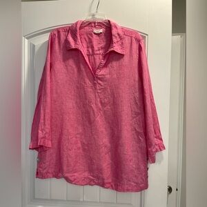 ST TROPEZ WEST Hot Pink TUNIC BLOUSE 100% linen WOMENS Sz Large button Accents